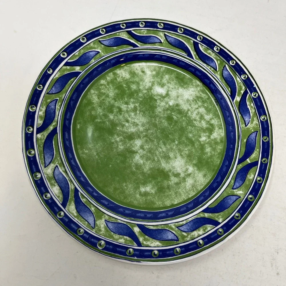 Pier 1 Versailles Salad Plates Set 4 Green Blue Leaf Italy Ceramica Quadrifoglio